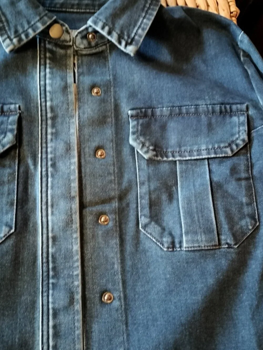 Kut from the Kloth Remy Jacket M Indigo Patch Flap Pockets Snap Front Long Sleev - Picture 7 of 9